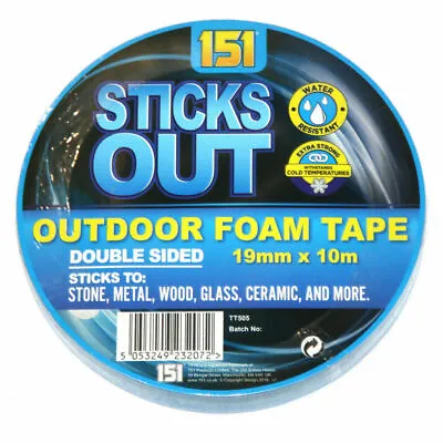 Outdoor Foam Tape Double Sided Adhesive Bonding Sticks To Stone Metal Wood 10M • £3.99