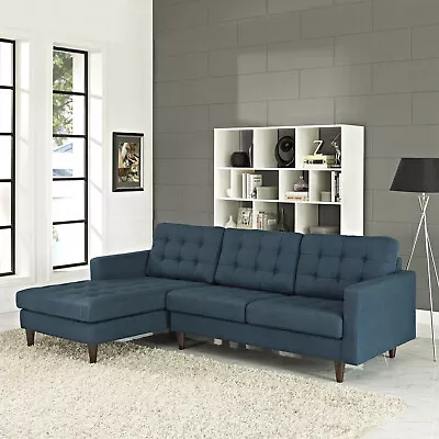 Modway Mid-Century Modern Tufted Upholstered Left-Side Sectional Sofa In Azure • $1482.26