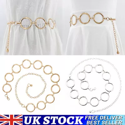 Women Circle Metal Chain Belt Waist Chain Alloy Round Ring Belt Hip Hop  Long Ho • £4.79