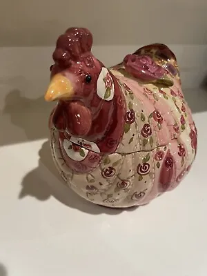 Cookie Jar QUILTED PATCHWORK  MAUVE FLORAL ROOSTER • $18