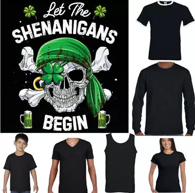 ST PATRICKS DAY T-SHIRT Shenanigans Paddys Irish Funny Skull Pirate Biker Top • £12.99