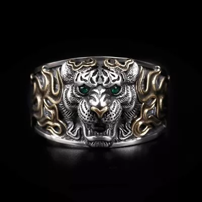 925 Silver Plated Adjustable Tiger Head Ring For Men WomenPunk Hip Hop Ring • $11.99