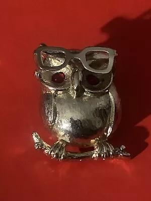 Coventry Golden Owl Flipping Glasses Brooch Pin Vintage • $18