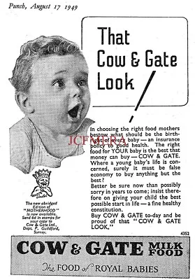 'COW & GATE' Milk Baby Food ADVERT (2) Small Vintage 1949 Print Ad 162/103 • £2.47