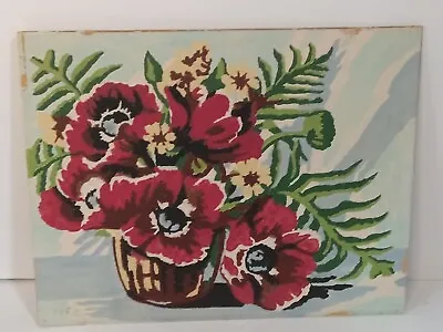 $45 • Buy Vintage  Shabby Chic..Canvas Board Painting  Burgundy Flower Art ....Signed Bosh