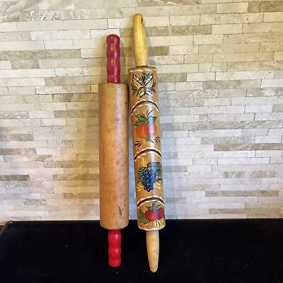 Lot Of 2 - Vintage Wooden Wood Rolling Pins Farmhouse Primitive Kitchen • $12