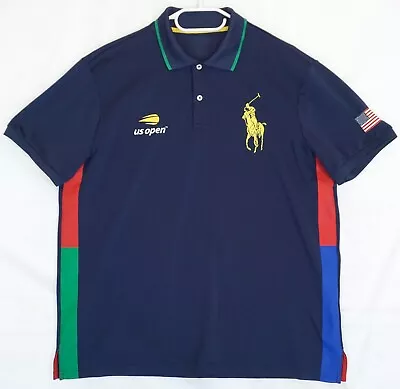 Polo Ralph Lauren Navy Blue US Open Big Logo Jersey Polo Shirt Men's XL • $29