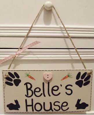 Handmade Personalised Pet Rabbit Bunny Hutch House Hanging Plaque Sign Home Gift • £8.99