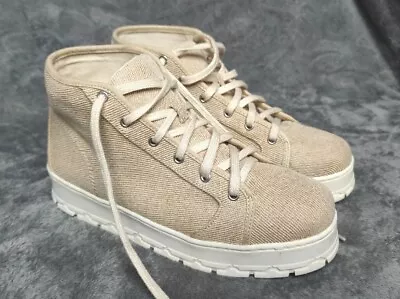 £14.99 • Buy Zara Women's Cream Chunky Fabric Platform Mid Top Boots Size 7 Lace Up 