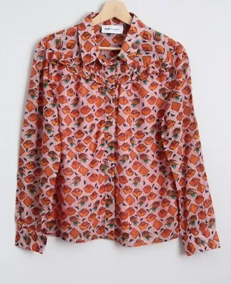 POM Amsterdam Size 38 (AUS 10) Cotton Print Blouse Top SHIRT Lined Lips Eyes • $45