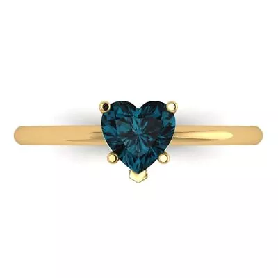 1.0 Ct Heart Cut London Blue Topaz Wedding Bridal Promise Ring 14k Yellow Gold • $235.20