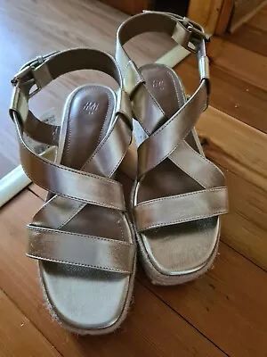 New Tagged H&M Sandals Wedge Heel Gold Straps  • £9