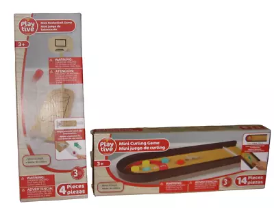 2 Mini Playtive Desktop Wooden Games - Curling & Basketball - Office Work Desk • $13