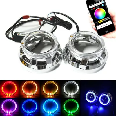 1 Pair 3 Inches Angel Eye Bi-xenon Projector Lens Car Headlight RGB APP Control • $49.89