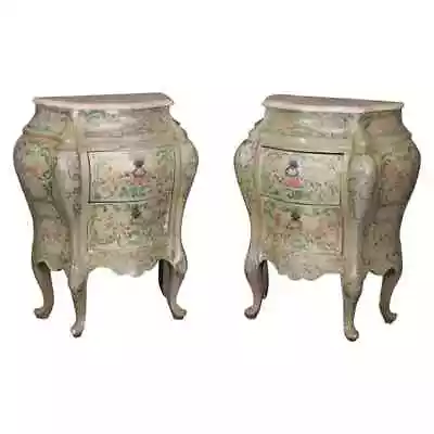 Rare Pair 18th Century Venetian Paint Decorated Marble Top Commodes Nightstands • $4360