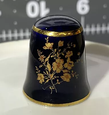 Limoges Blue Cobalt & Gold Cherry Blossom Souvenir Thimble Porcelain • $8