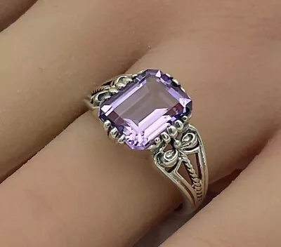 Lab-Created Amethyst Vintage Ring 2Ct Emerald Cut 14K White Gold Plated Silver • $87.10