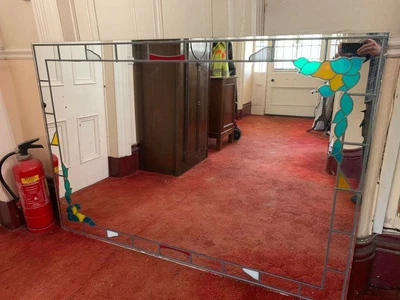 £120 • Buy Large Vintage Wall Mirror, With Stain Glass Acescents. Size 4ft By 6ft