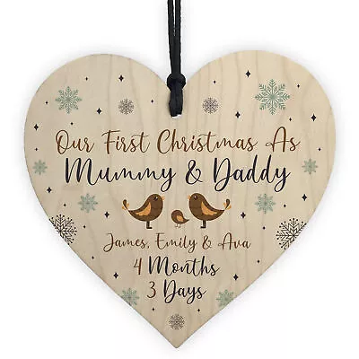 First Christmas As Mummy Daddy Wood Tree Bauble Personalised Babys 1st Xmas Gift • £5.49