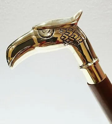 $28.31 • Buy Vintage Solid Brass Eagle Head Design Handle Designer Wooden Walking Cane Gift 