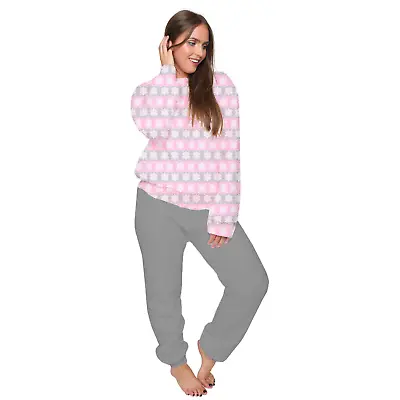 £13.99 • Buy Ladies Star Print Fleece Pyjama Set PJ'S Cosy Warm Nightwear Women Long Sleeve