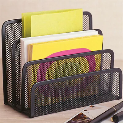 Black Metal Desk Organizer  Letter Sorter Mail Tray File Organiser Office UK- • £8.24