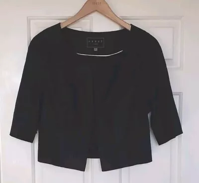 COAST Sonia Black Linen Jacket UK12 Bolero Cropped Short ¾ Sleeve VGC • £25