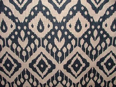 Moroccan Ikat Ink Blue Cotton Curtain Upholstery Cushion Roman Blind Fabric • £2.99