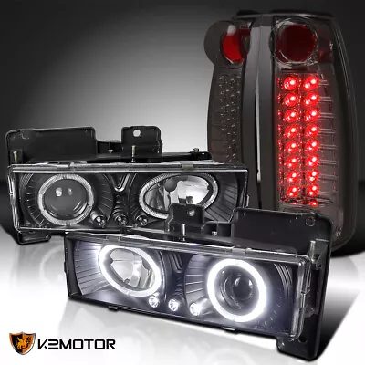 Fits 88-98 Chevy C/K Pickup Black Halo Projector Headlights+Smoke LED Tail Lamps • $161.27