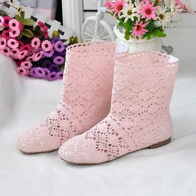 £31.14 • Buy Womens Knitted Crochet Calf Short Boots Mesh Bohemian Summer Flat Cut Out Shoes