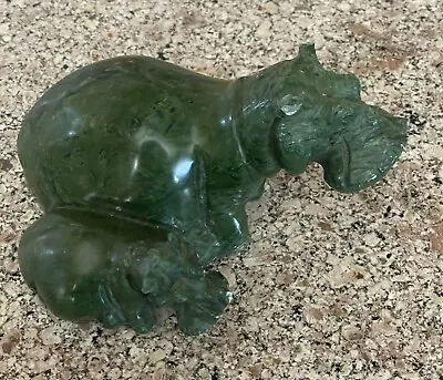 Vintage Hand Carved Verdite  Shona Stone Hippo Mother With Baby From  Zimbabwe • $39.99