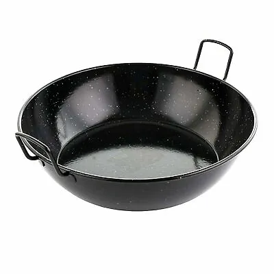 Original Enamel Karai Wok Heavy Duty Frying Kadhai Kadai Karahi Dish Pan Black • £10.99