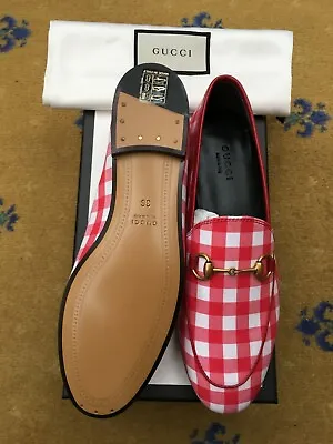 $455.99 • Buy Gucci Loafers Shoes Jordaan Red White Check Fabric UK 3 US 6 36 Ladies Women New
