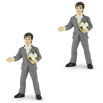 Grooms With Bouquet X2 - 10cm PAPO 39012 Toy Figure Wedding Cake Toppers • £6.20