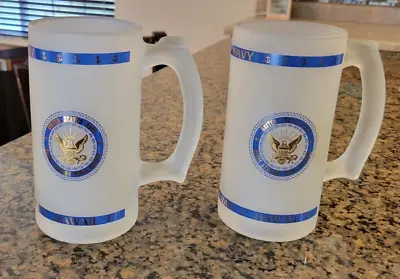 Pearl Harbor US Navy Beer Mugs Frosted Glass Stein Lot Of 2 US Military NEW RARE • $37.49