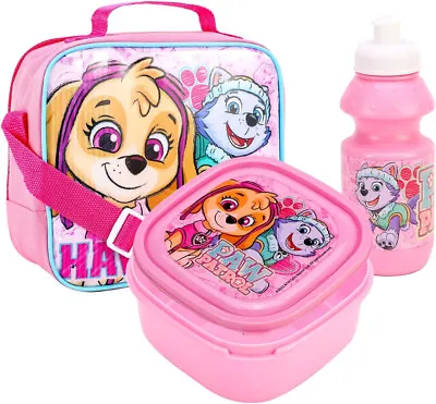 £10.99 • Buy Girls Pink Three Piece Paw Patrol Sandwich Lunch Bag Box & Water Drinks Bottle