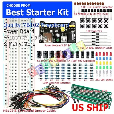 830 Point Solderless Breadboard 65 Pcs Jumper Cable Mb-102 Power Supply Module • $14.95