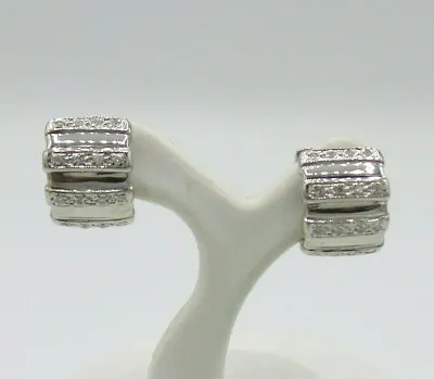 Estate .35CT Round Diamond Huggies 14KT White Gold Fine Earrings • $499.99