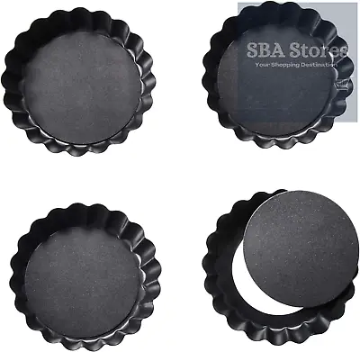 4 Round Baking Tins.4 Inch Cheesecake Tin Mould.Removable Bottom Mini Tart Pans • £10.57