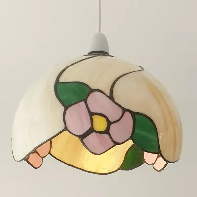 Vintage Tiffany Style Domed Cream & Pink Floral Rose Resin Ceiling Light Shade • £24