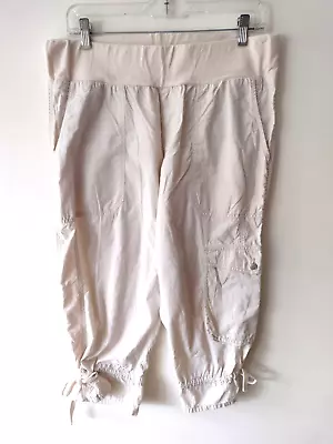 Motherhood Maternity Capri Pants Size Medium Beige Pull On Lightweight Cropped • $8