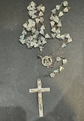 Vintage Sterling Silver Rosary With Aurora Borealis Glass Beads • $29