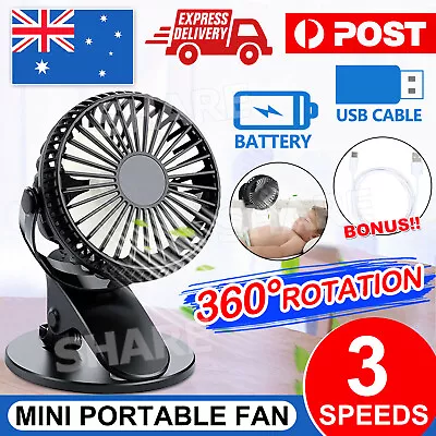 $14.85 • Buy Portable 360° Mini Fan Travel Rechargeable USB Clip On Desk Fan Pram Cot Car AU