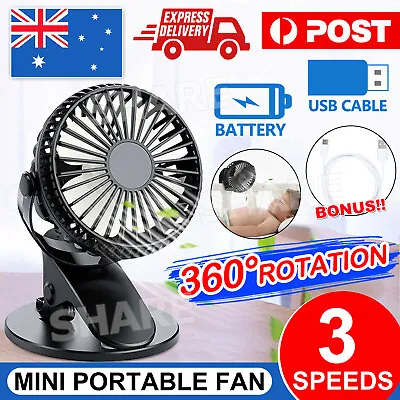 $7.95 • Buy Portable 360° Mini Fan Travel Rechargeable USB Clip On Desk Fan Pram Cot Car AU
