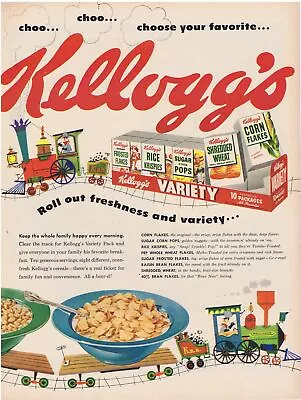 1953 Kellogg's Choo Choo Train Variety Pack Print Ad • $8.99
