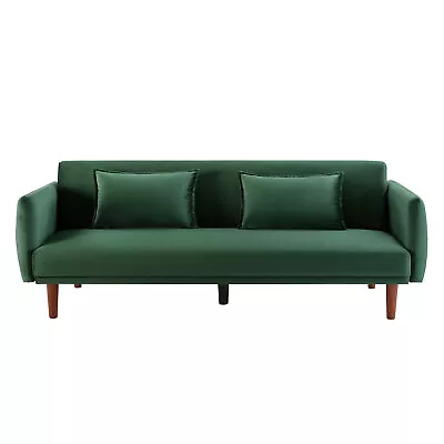 Sofa Bed 3 Seater Foldable Functional Couch Velvet Fabric Eucalyptus Frame Green • $281.99