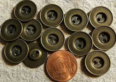 12 Antiqued Brass Tone Sew-through Metal Buttons Almost 5/8  15mm # 4782 • $4.99