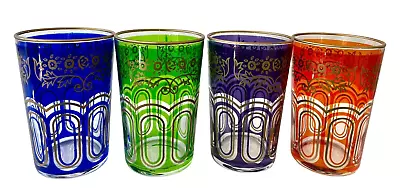Set Of 4 Moroccan Tea Cordial Juice Shot Glasses Gold Accents 4 Colors • $18.99