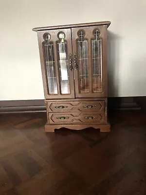 Vintage Large 43cm Wooden Jewellery Box With 2 Drawers & 2 Door Cupboard  • $59.46