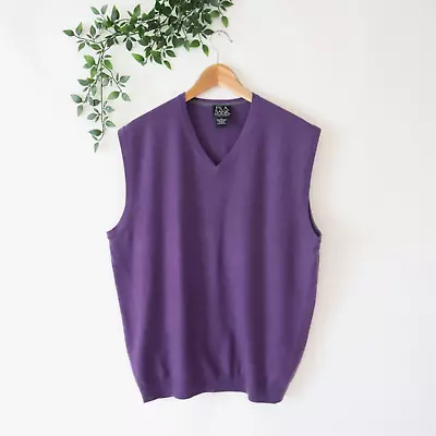 Jos A Bank Men's Traveler's Dark Purple V Neck Merino Wool Sweater Vest Size L • $12.98